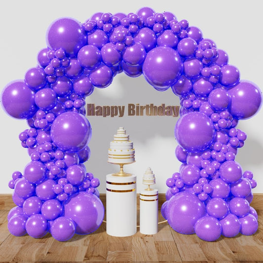 KAWKALSH Purple Balloon Arch Kit 18-inch balloons close-up for a bold birthday backdrop.
