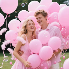 KAWKALSH pink balloons with ribbons included for easy decorating.