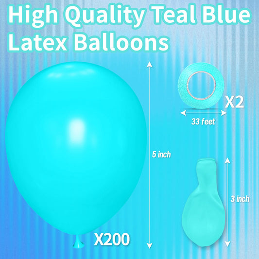 KAWKALSH 200pcs teal blue balloons for large celebration pack