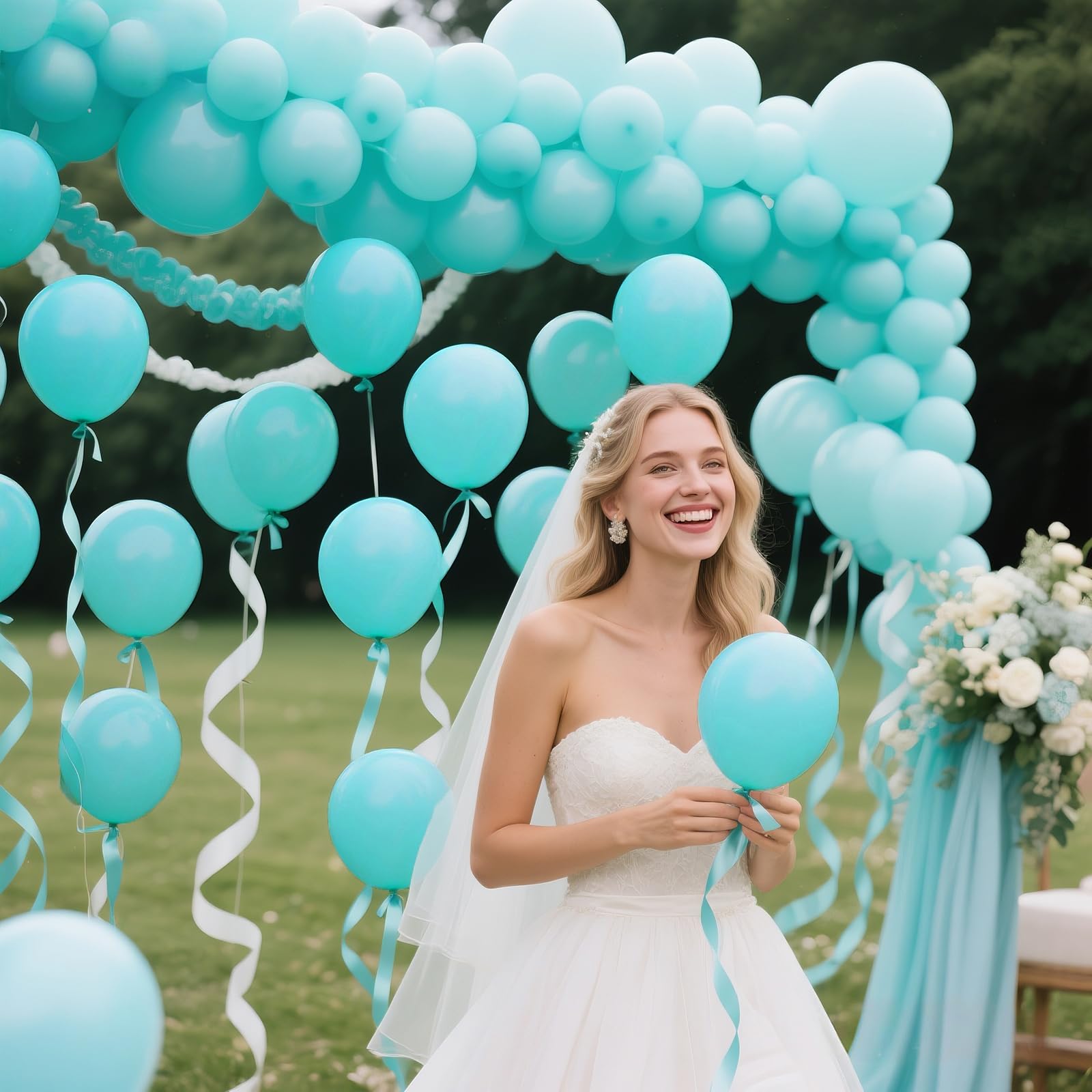 KAWKALSH closeup of teal blue latex balloons showing texture