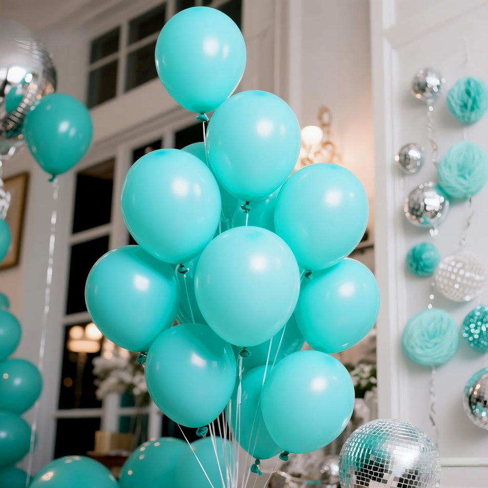 KAWKALSH teal blue balloons displayed in a decorative collection