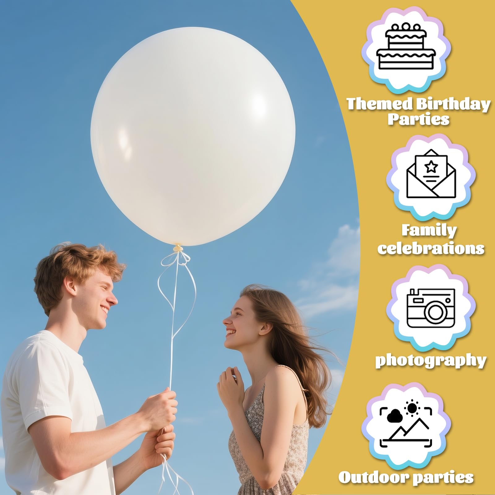 Elegant wedding backdrop accents using KAWKALSH white giant balloons.