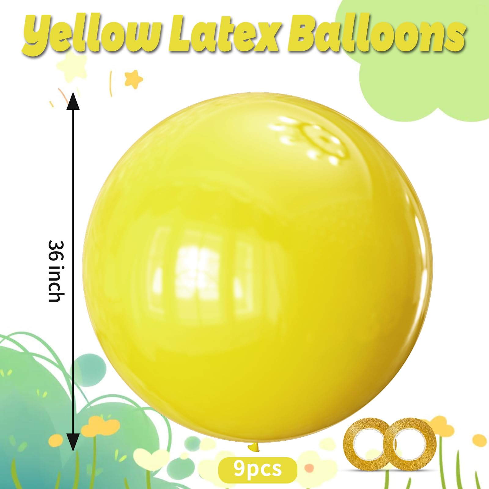 KAWKALSH yellow-themed party setup with jumbo balloons for photo backdrops