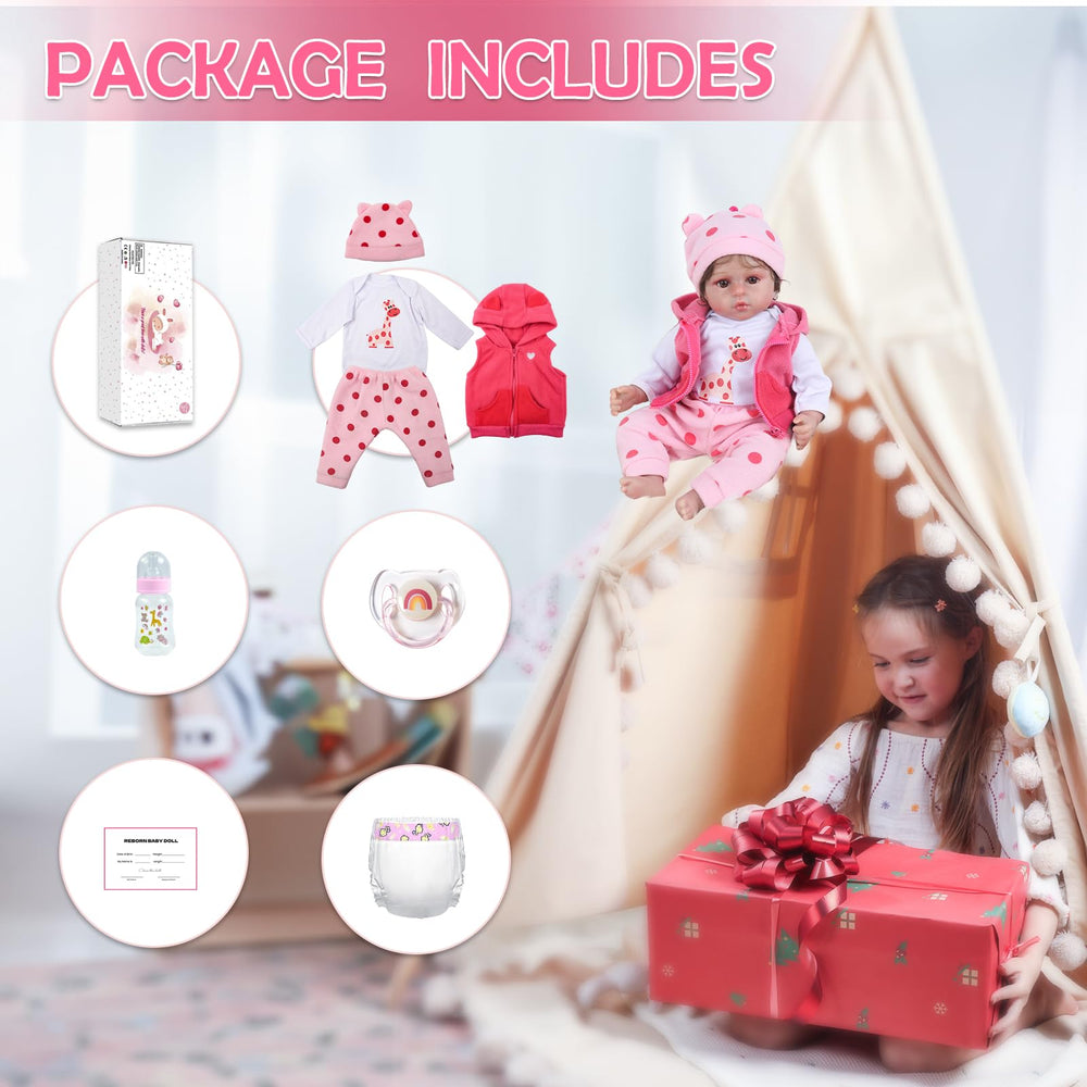Kaydora Reborn doll with bottle and magnetic pacifier for feeding play