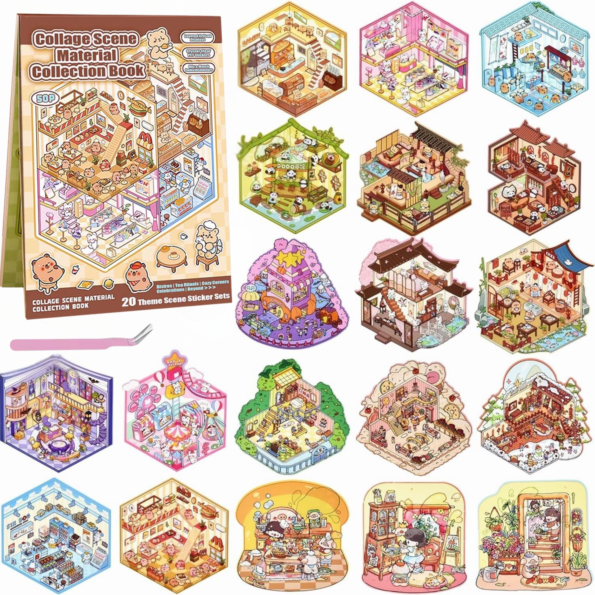 KAYIN 20 Sets 3D Sticker Scene cover for calm, creative crafting