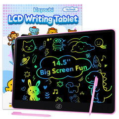 Kayoubi LCD writing tablet pink front view showing large 14.5-inch screen for kids.