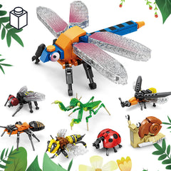 Group shot of KAZI Bugs Building Toy Set showing 8 insect builds for STEM play.