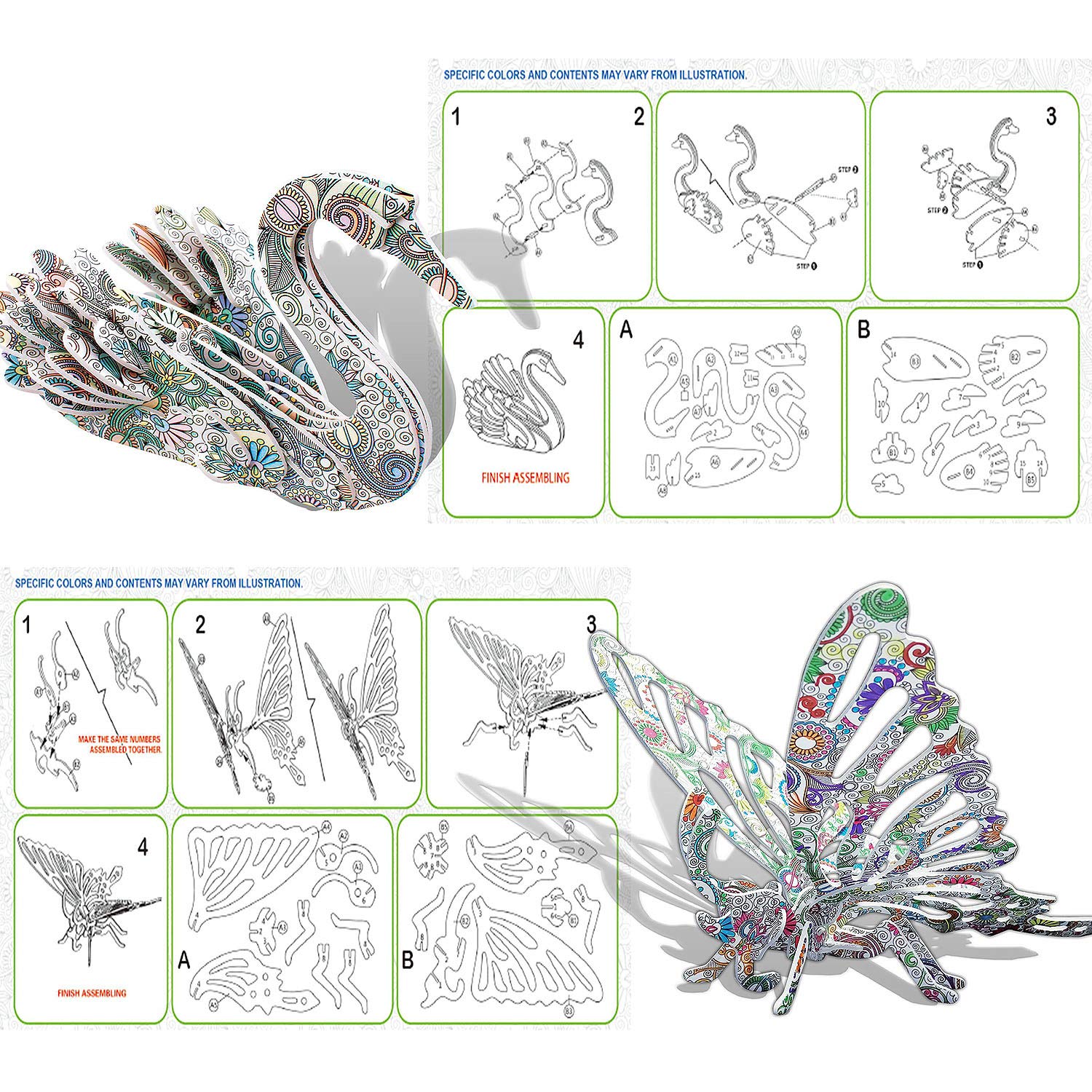 KAZOKU 3D goose puzzle with double-sided patterns for color ideas.