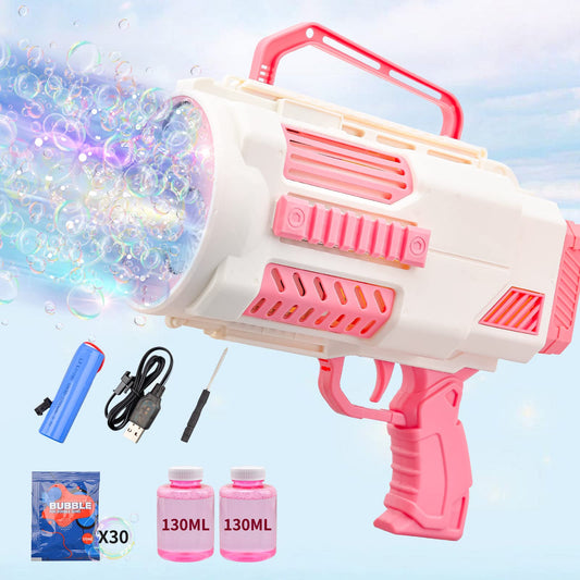 KB KAIBO Upgraded Bubble Gun Pink front view showing easy one click operation for kids