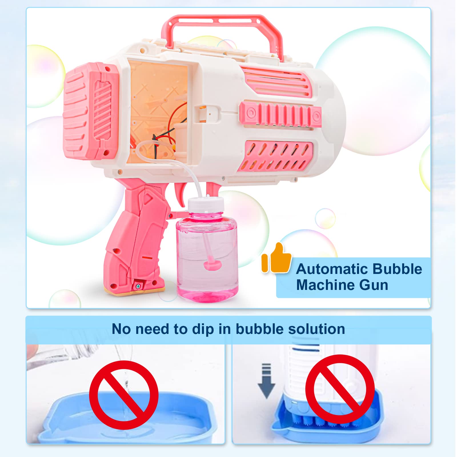 KB KAIBO Upgraded Bubble Gun Pink side view highlighting compact size ideal for little hands
