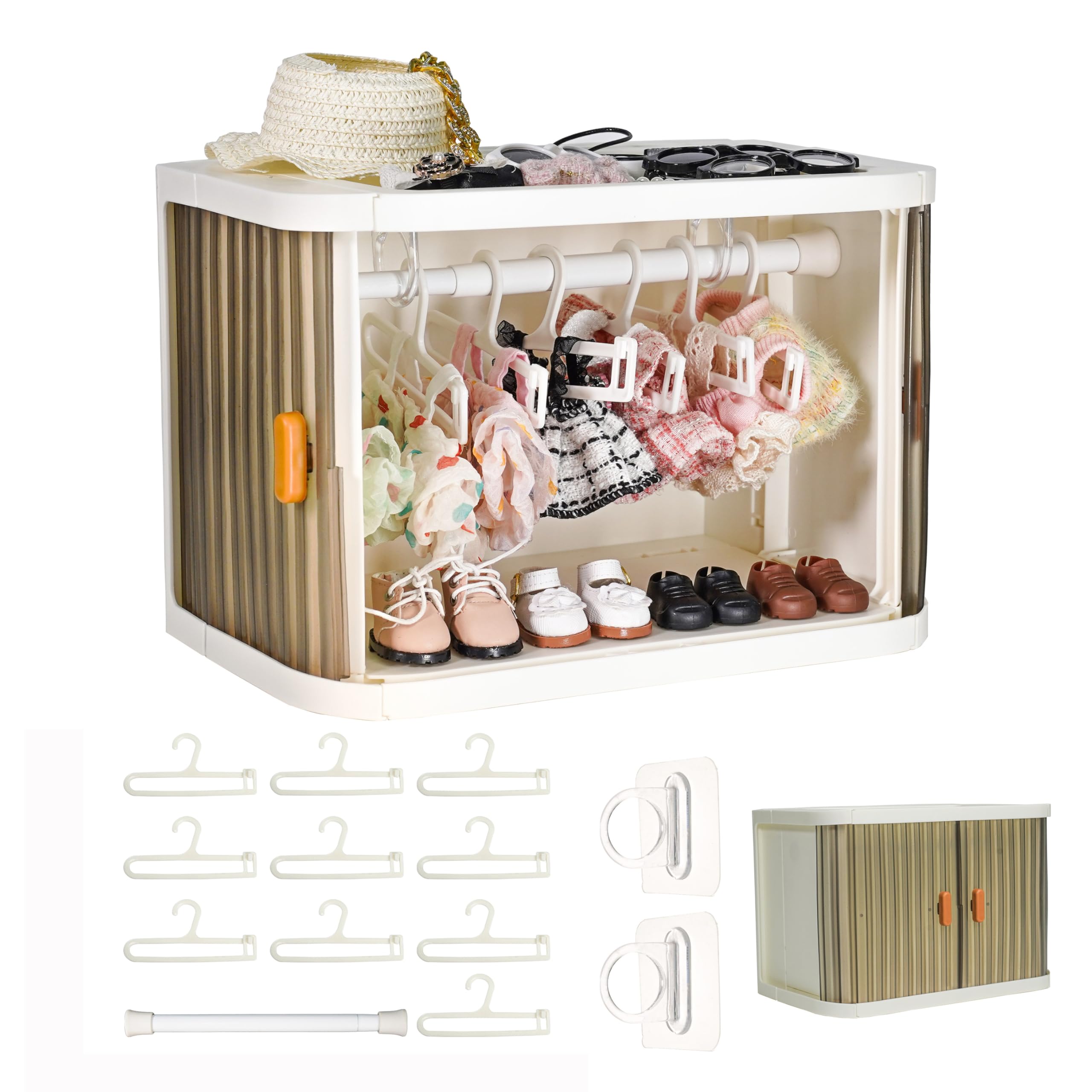KBBYT foldable doll wardrobe front view highlights compact, ready-to-use storage.