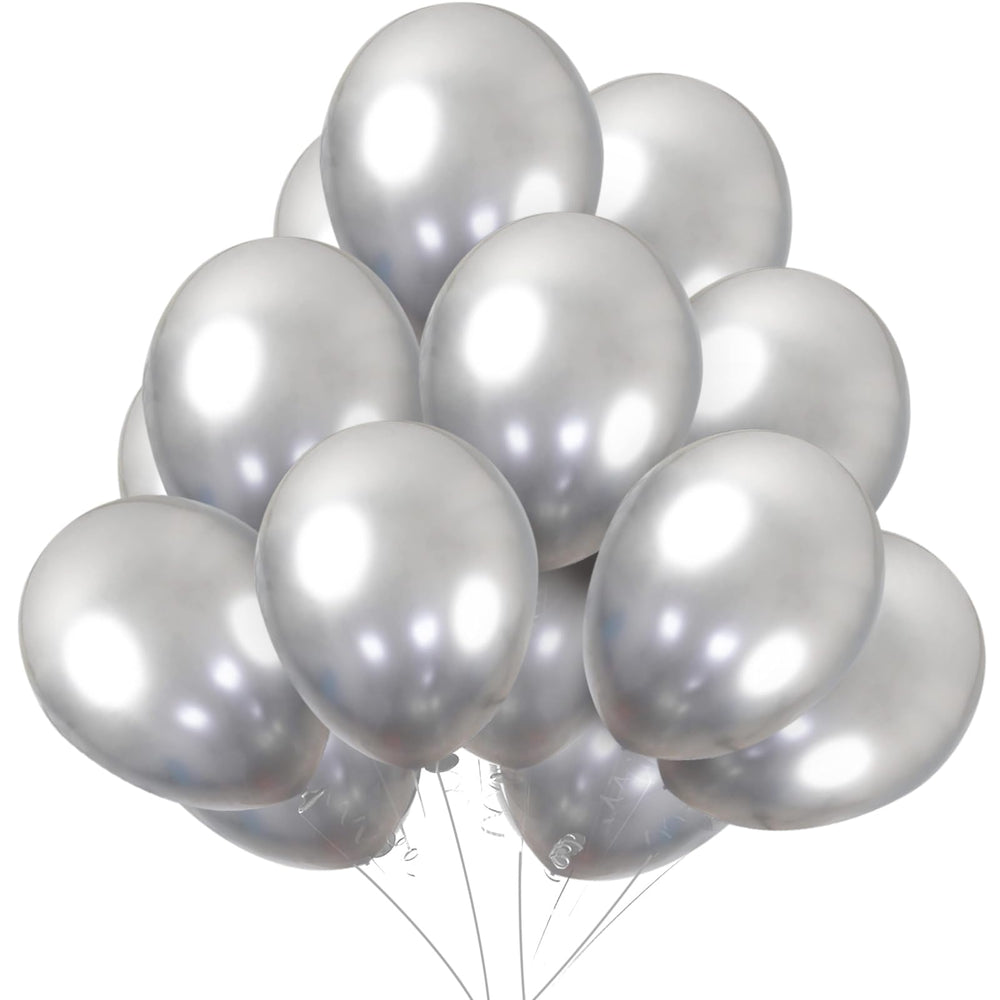 KBZVNAF silver metallic chrome balloons 12-inch pack for elegant decor and celebrations