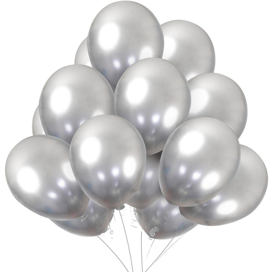 KBZVNAF silver metallic chrome balloons 12-inch pack for elegant decor and celebrations