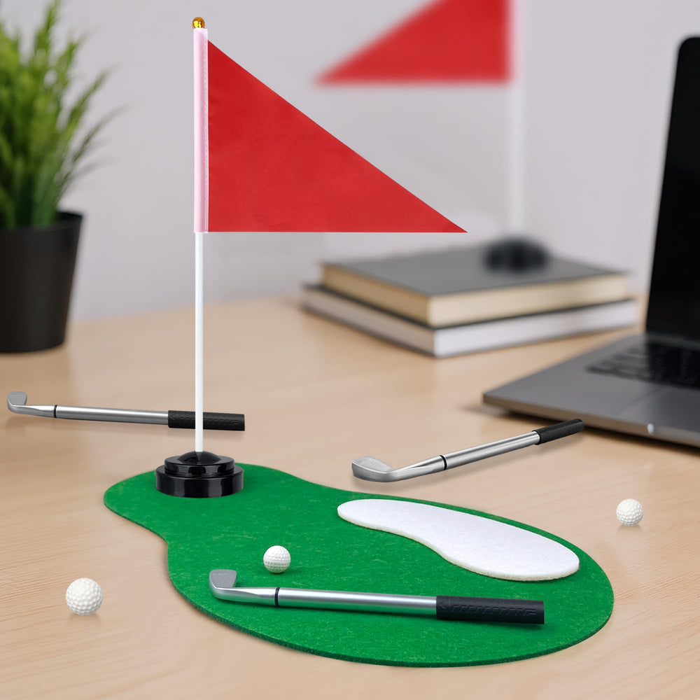 KDPATFAV miniature golf clubs complete the scene for a playful decor setup.