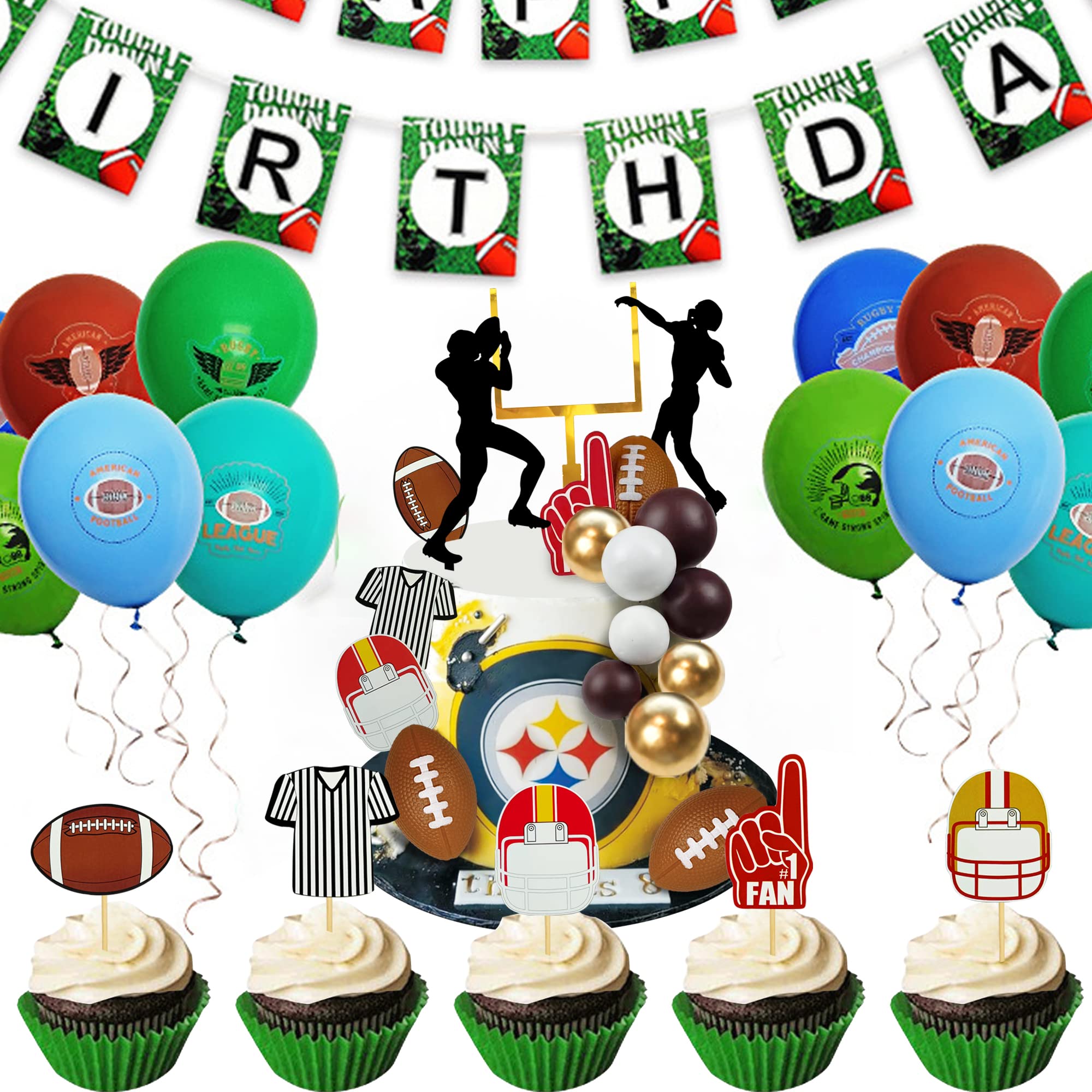 KDPATFAV rugby ball cupcake toppers set of five for party treats