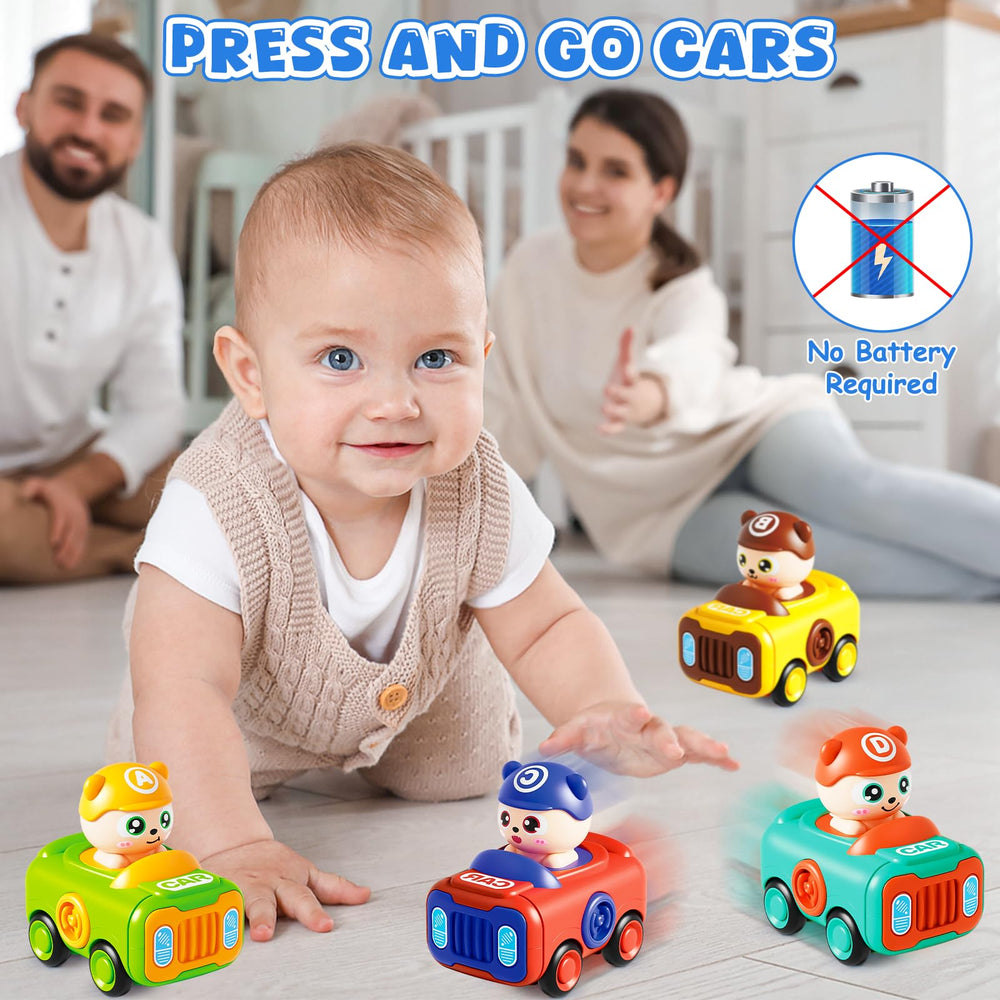 Keamaidy baby car toy in four colors, promotes color recognition during play.