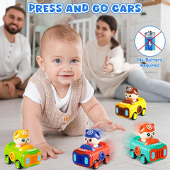 Keamaidy baby car toy in four colors, promotes color recognition during play.