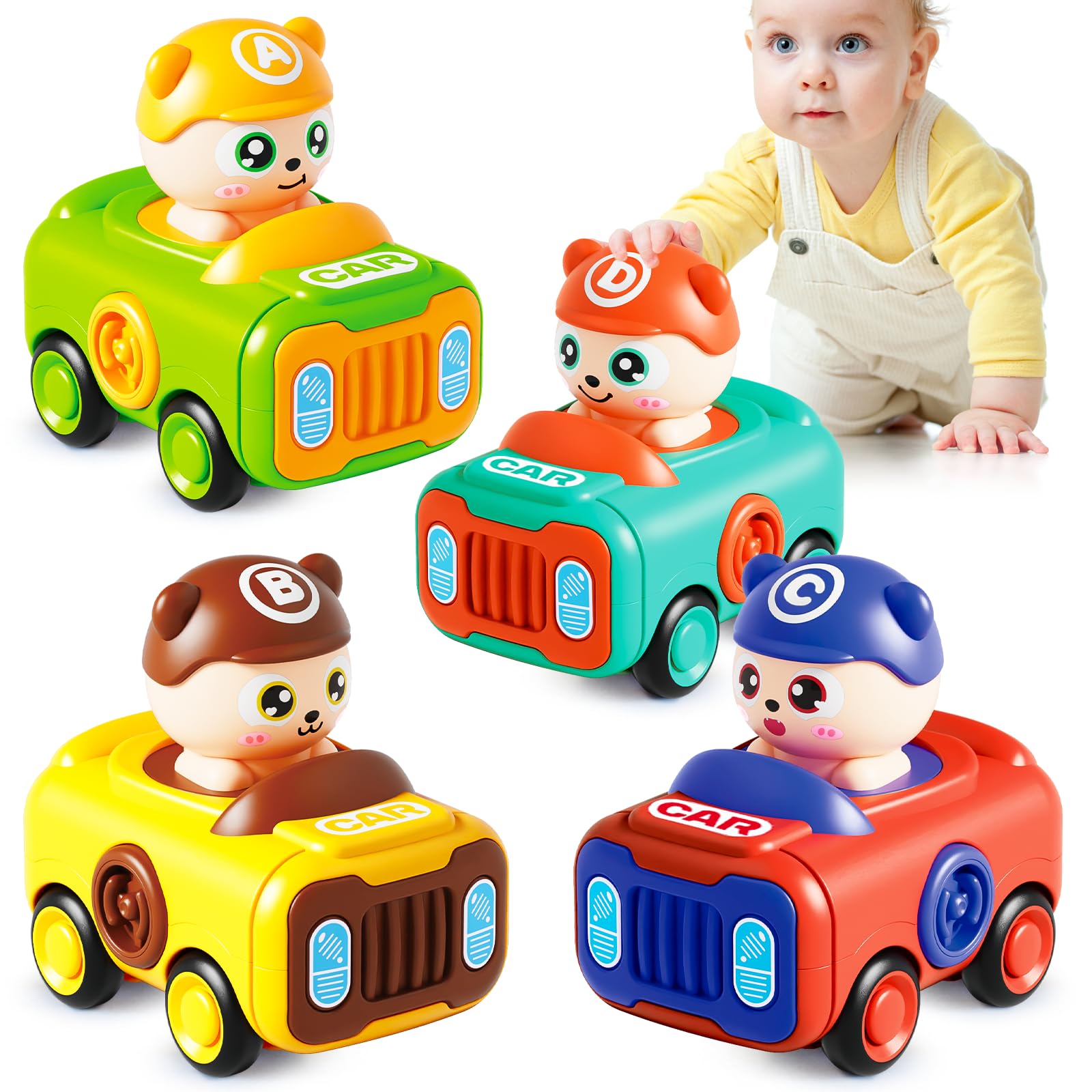Keamaidy press-to-go baby car toy, front view, safe and easy grip for toddlers.