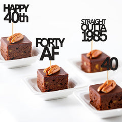 Keaziu black glitter 40th toppers decorate desserts with a sleek bold look for celebrations.