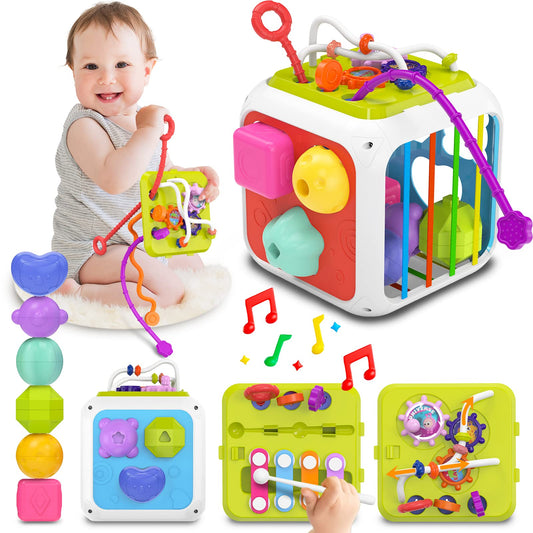 Kecristv Montessori cube front view promotes fine motor skills and color recognition.