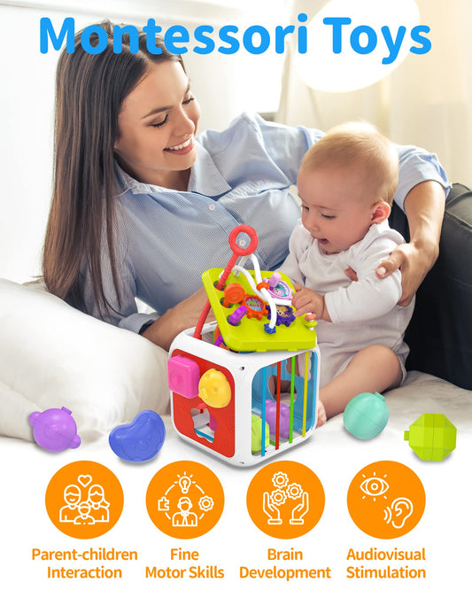 Kecristv Montessori cube with rotating beads enhances hand‑eye coordination.