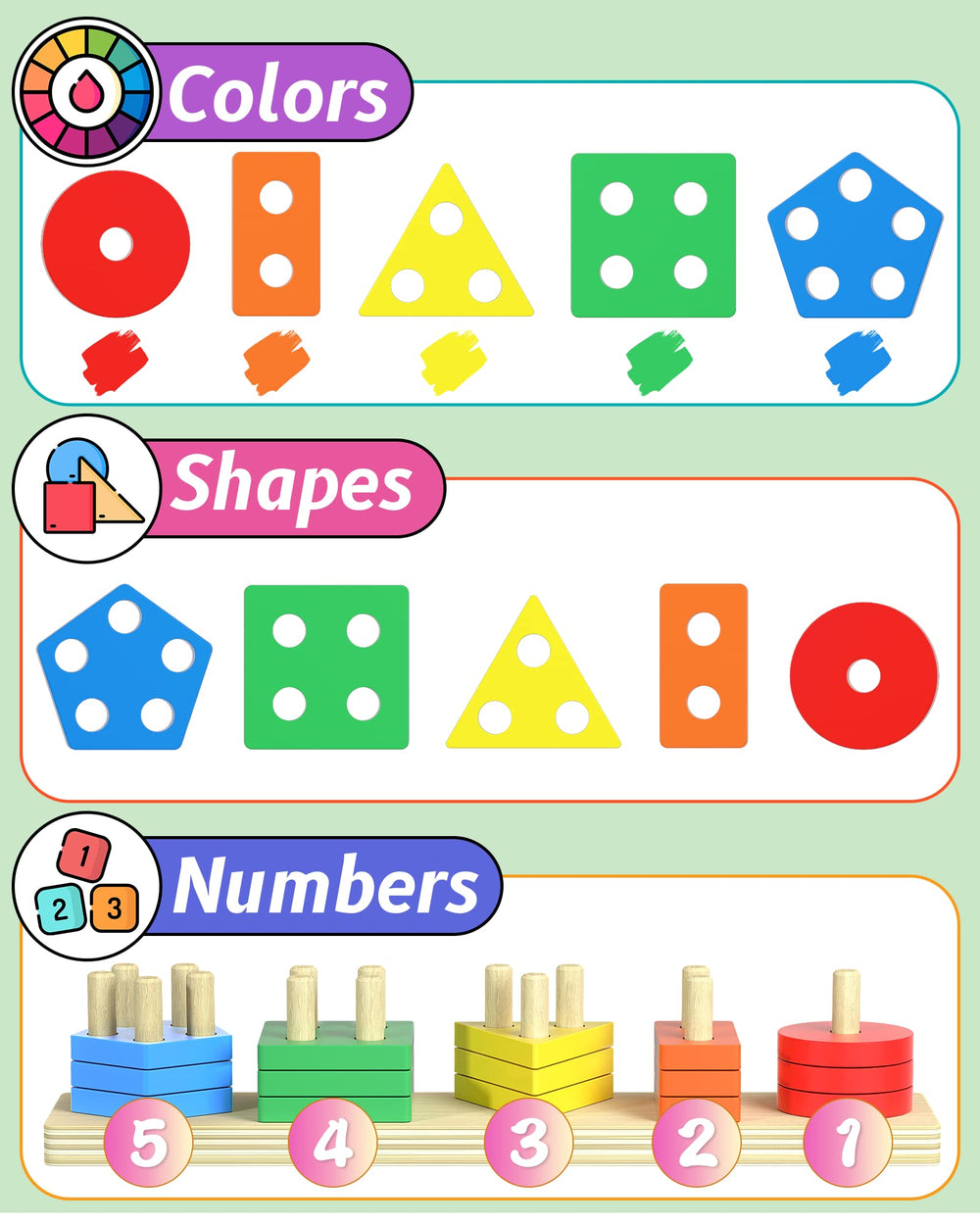 Kecristv wooden geometric blocks in colors for shape and color recognition