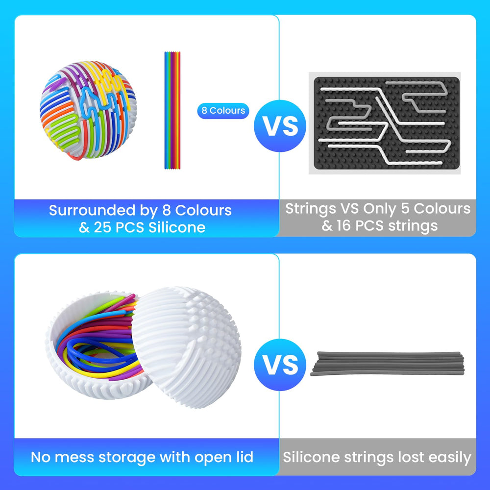 Keculf colorful silicone strings closeup highlighting tactile interaction