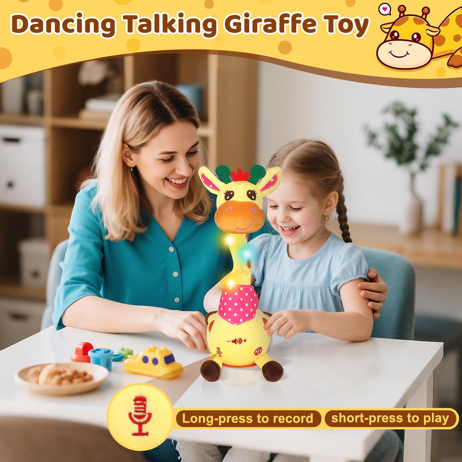 Keculf Dancing Giraffe Toy features hand-stitched details for soft, safe cuddles