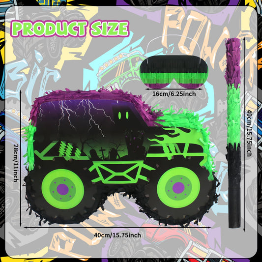 Kedaijin monster truck pinata side view adds depth to trucks-themed celebrations and photo moments.