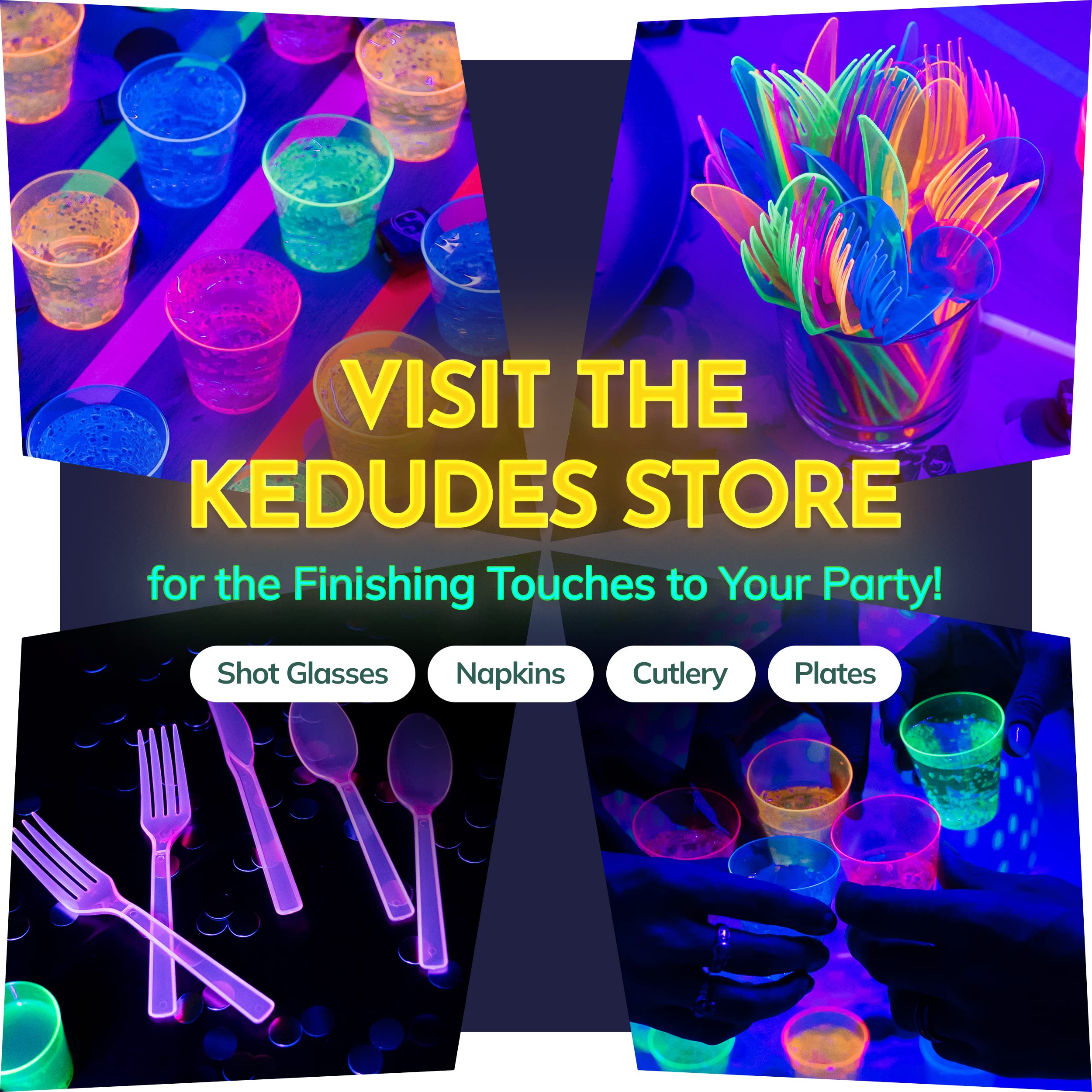 kedudes party table display with neon gear enhances festive mood
