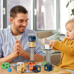 Keefun safety-certified ABS plastic blocks with a wooden marble ball for contrast.