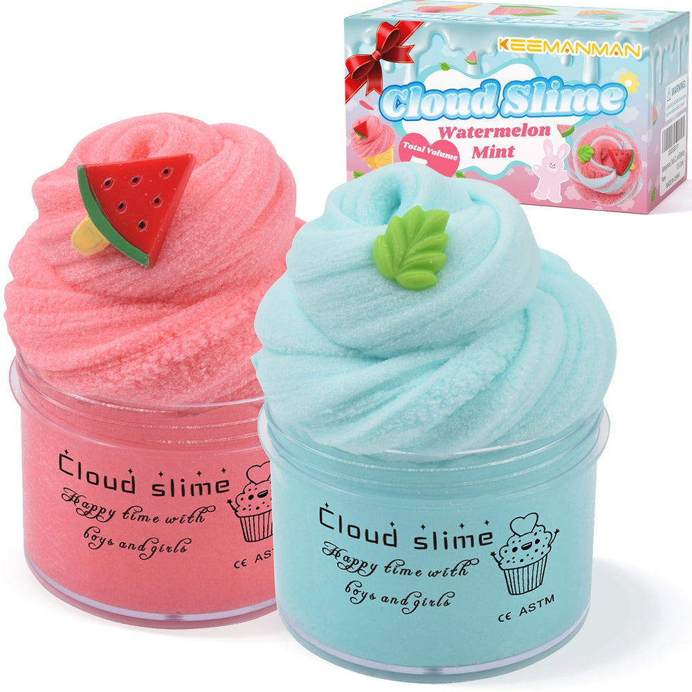 Keemanman Cloud Slime Kit red watermelon slime for creative play and stress relief.