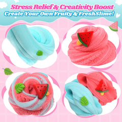 Keemanman Cloud Slime Kit watermelon charms enhance imaginative slime crafting.