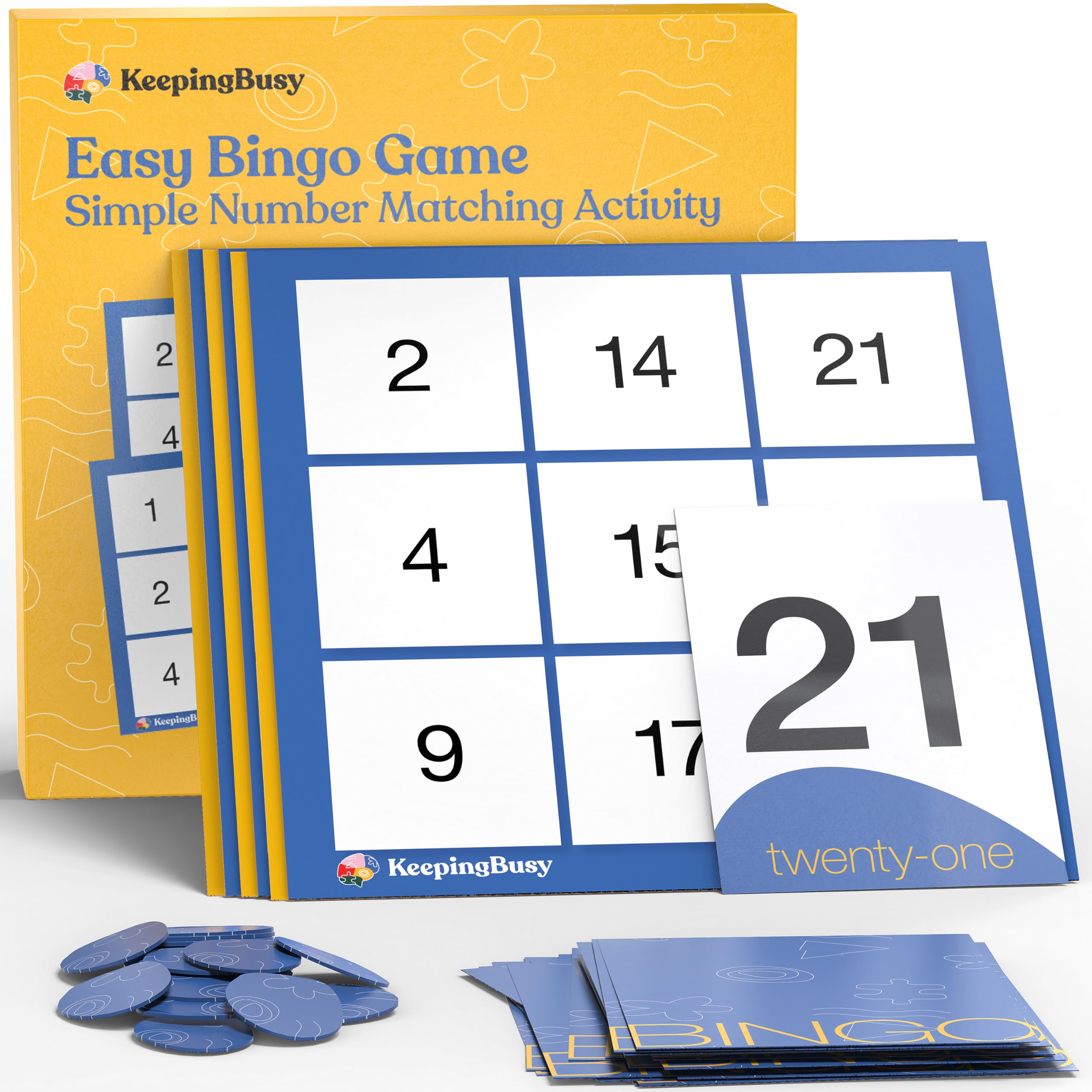 Keeping Busy Bingo calling cards: clear visuals aid participation in group activities.