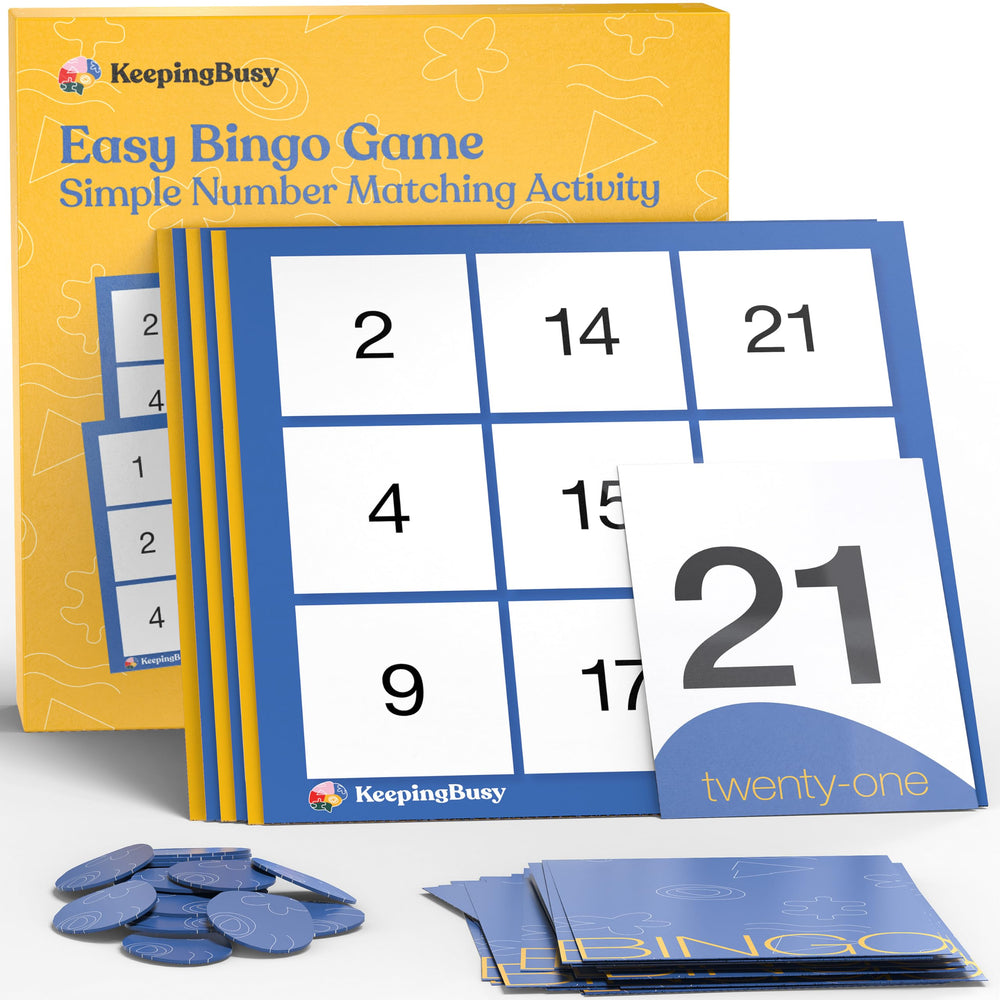 Keeping Busy Bingo calling cards: clear visuals aid participation in group activities.
