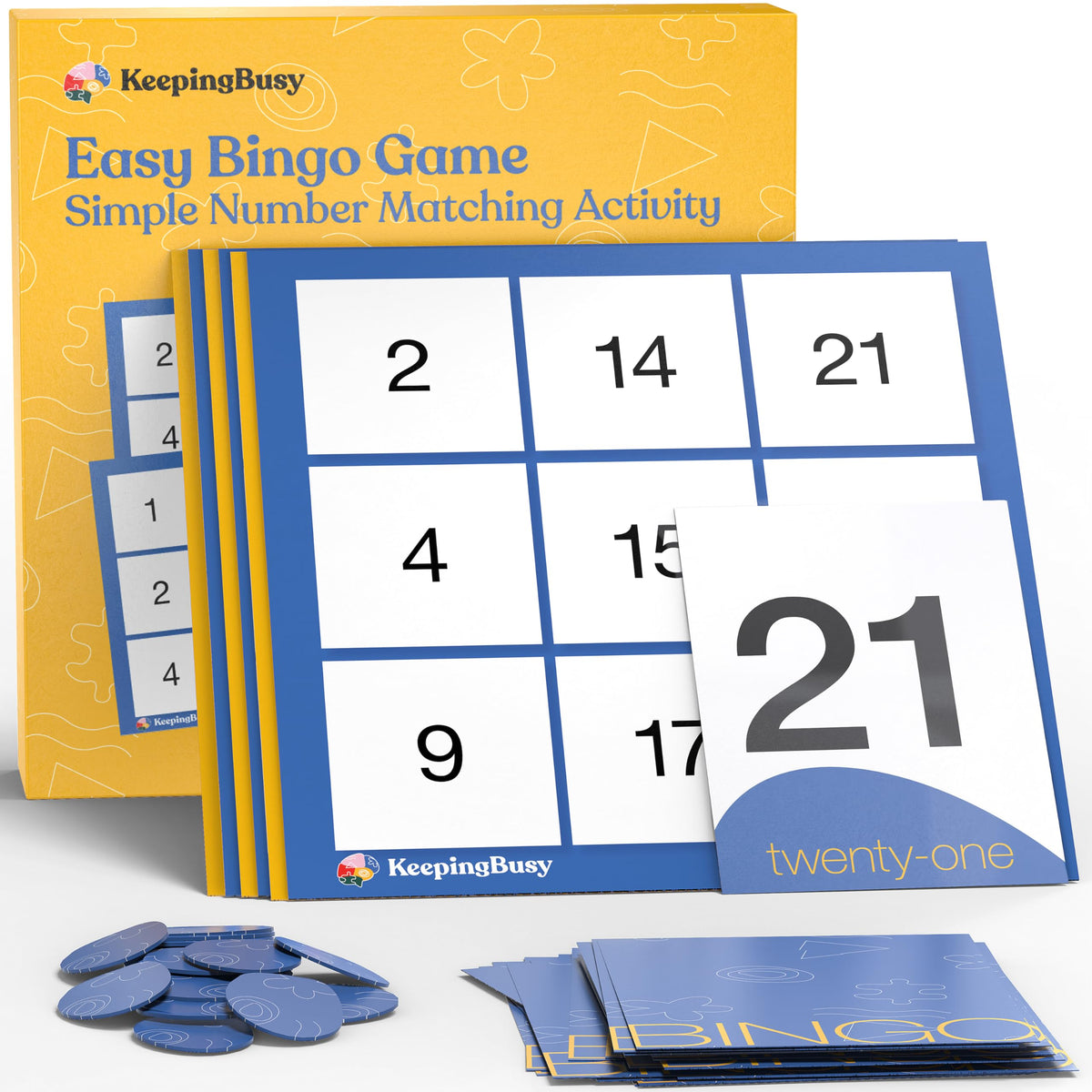 Keeping Busy Bingo calling cards: clear visuals aid participation in group activities.