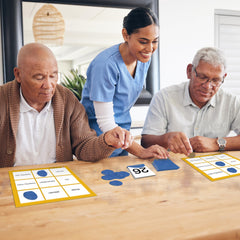 Keeping Busy dementia games set: versatile Pokeno-style kit for interactive senior activities.