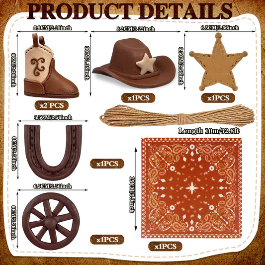 KEE PARTY cowboy boot cake toppers flank the cake for rustic charm