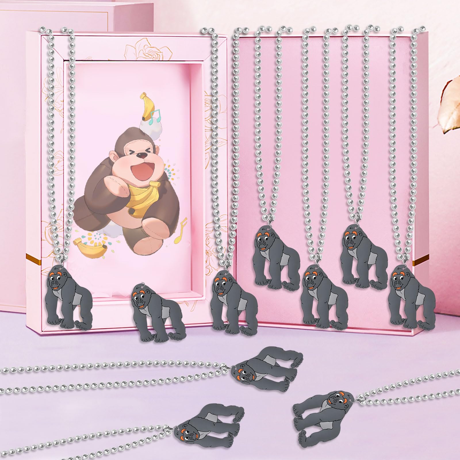KeeStar baby shower gorilla necklaces for playful décor and photo props