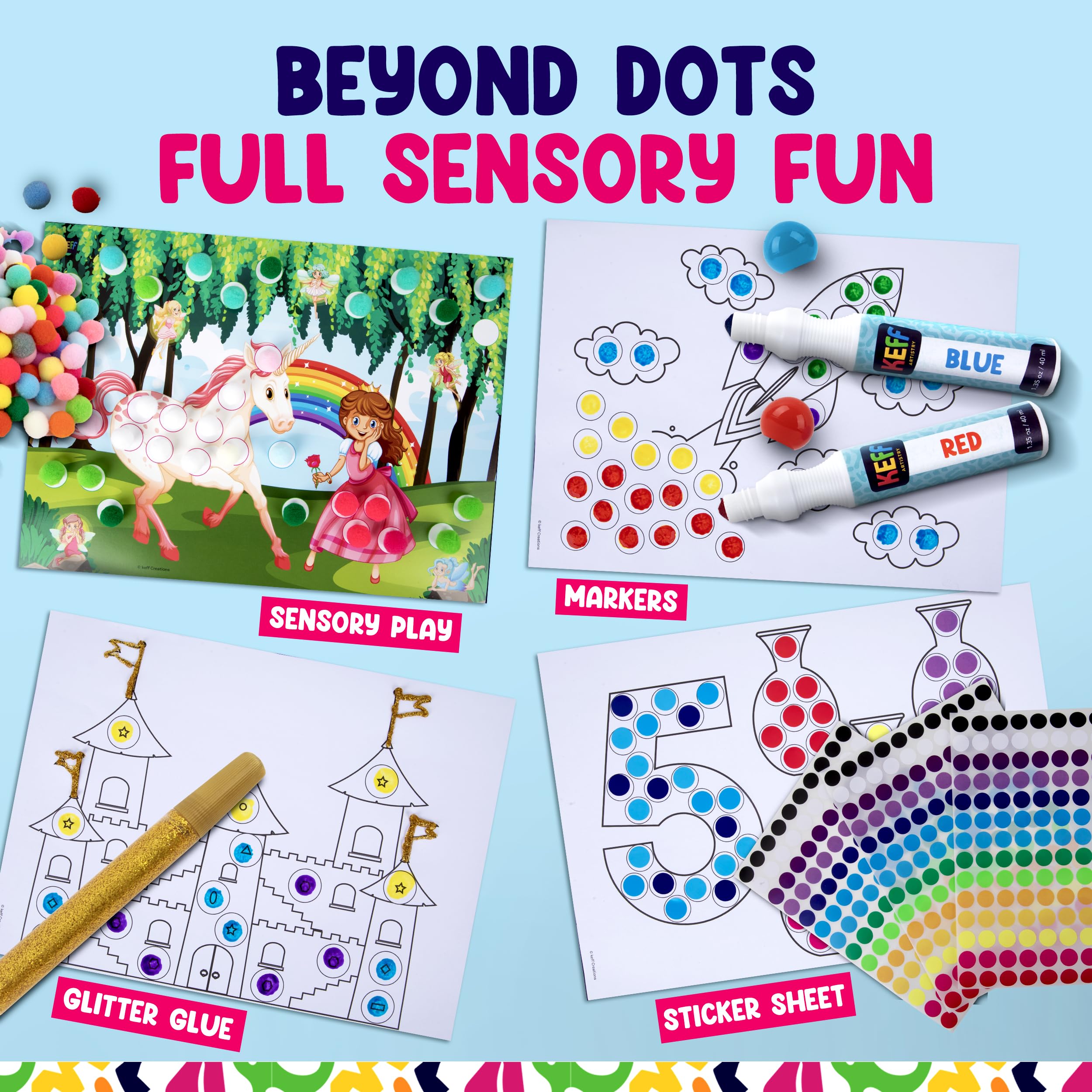 KEFF Dot Art for Kids 20 bonus coloring pages for extended creativity