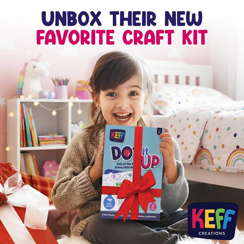 KEFF Dot Art for Kids craft kit box keeps supplies organized for home or classroom
