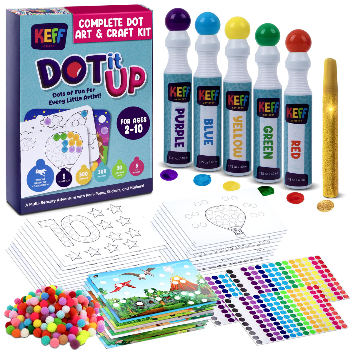 KEFF Dot Art for Kids dot markers for durable coloring and fine motor play