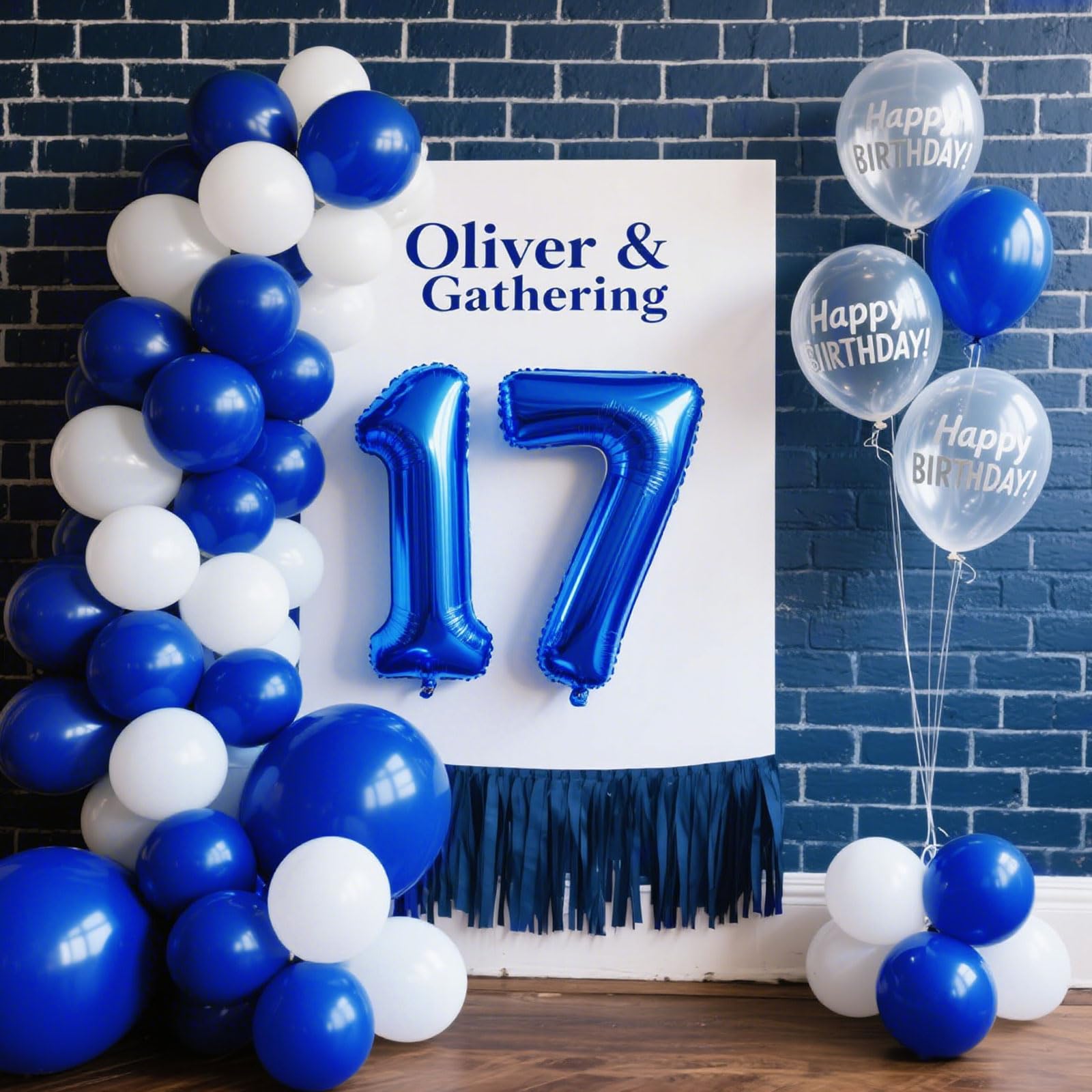 K.E.J Royal Blue balloons arranged into a festive garland for celebrations.