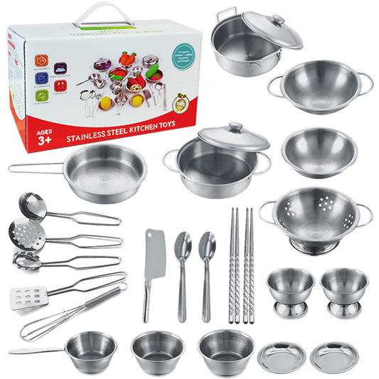 KEJIH tiny-classic-stainless-steel-pots for imaginative pretend cooking at home.