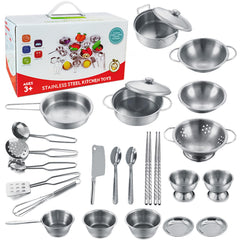 KEJIH tiny-classic-stainless-steel-pots for imaginative pretend cooking at home.
