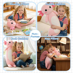 Kekeso axolotl plush held by child during playtime