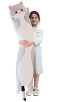 Kekeso giant cat pillow in gray 110cm offers snug hugging comfort for lounging.