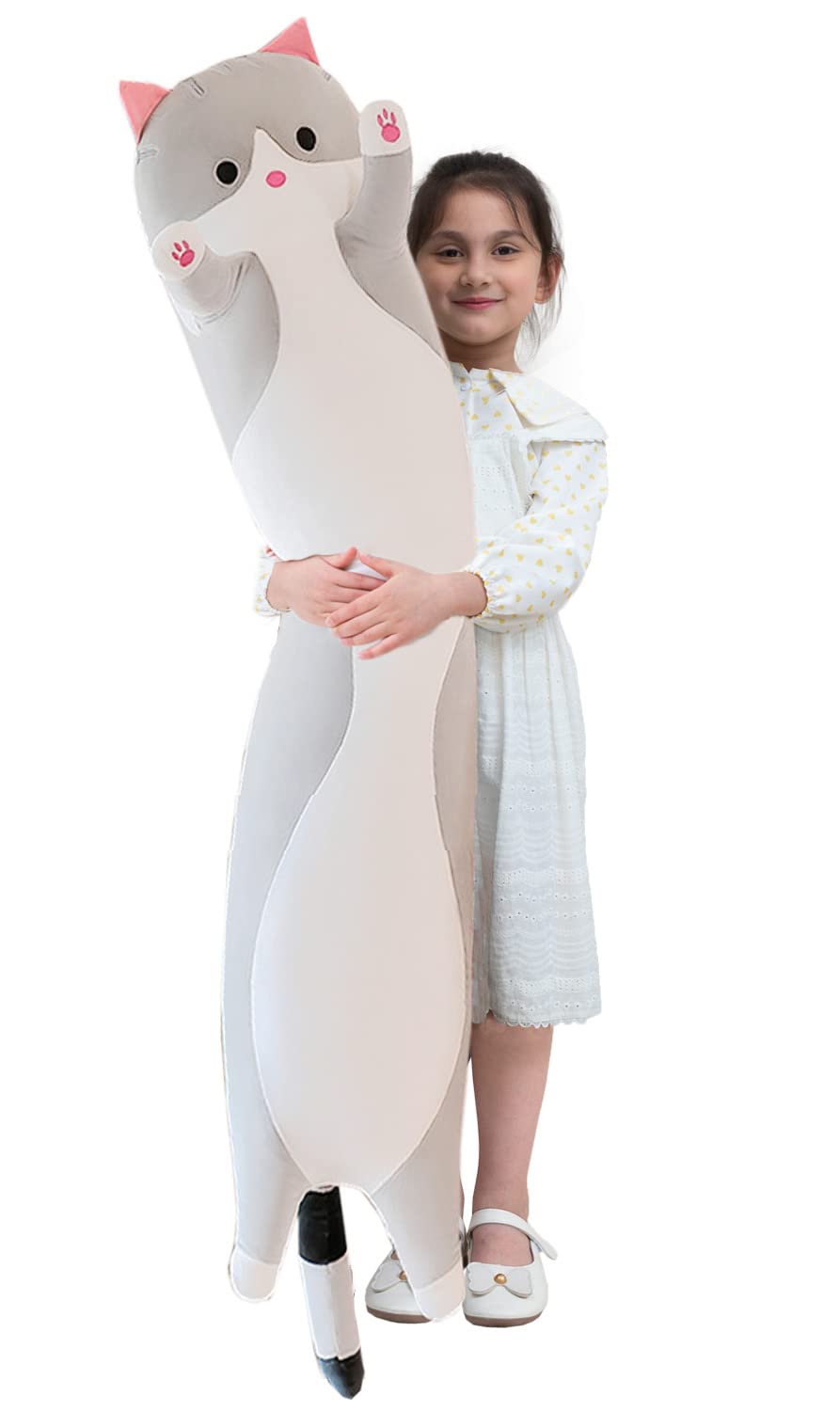 Kekeso giant cat pillow in gray 110cm offers snug hugging comfort for lounging.