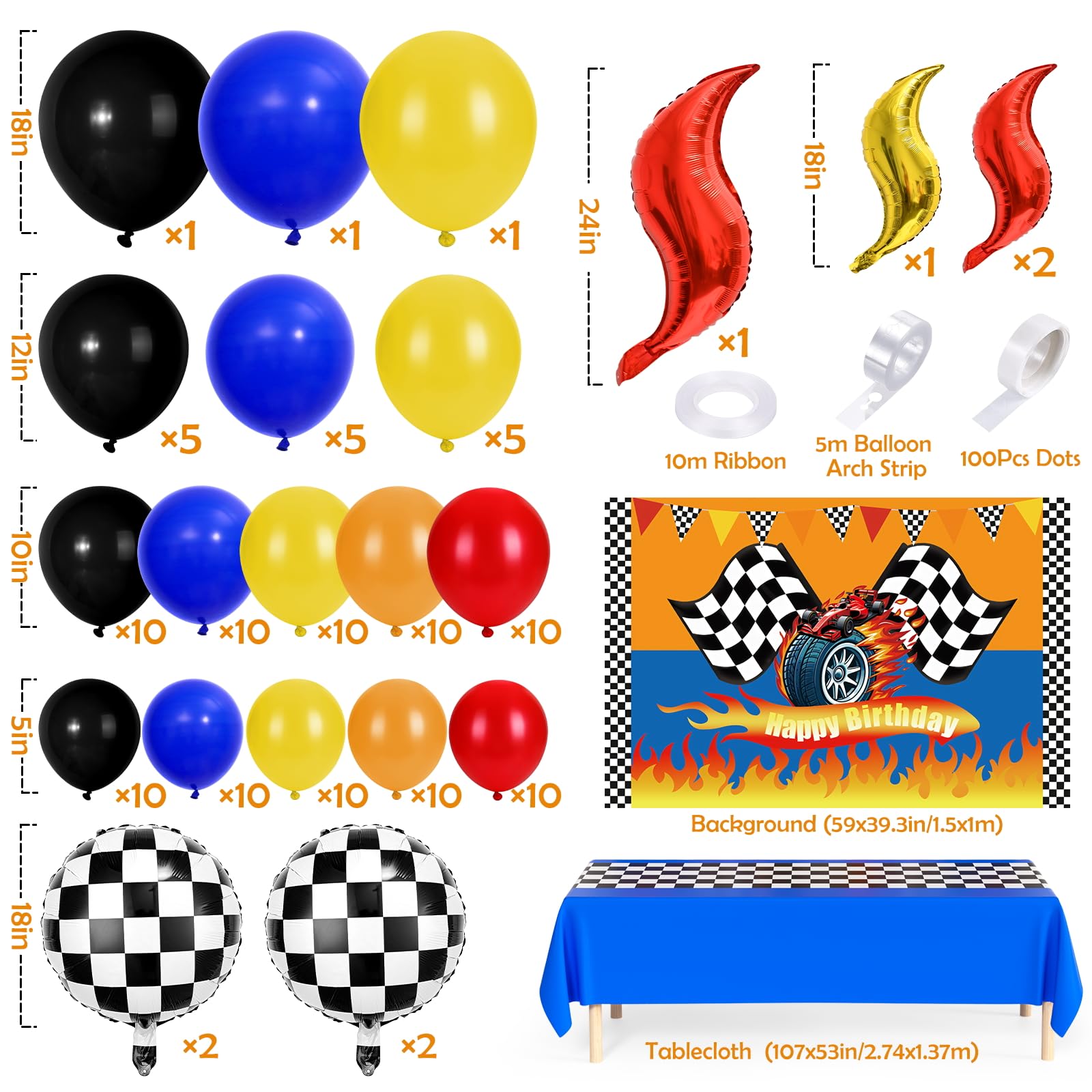 Blue racetrack tablecloth helps protect surfaces and adds a bold racing motif to the table.