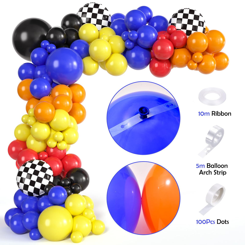 Checkered foil balloons evoke classic race flags for striking photos and décor.